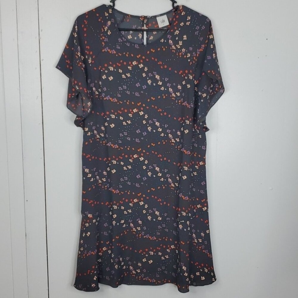 Cabi Muse Floral Dress Flutter Short Sleeve Chiffon Wide Flounce Hem Womens S
